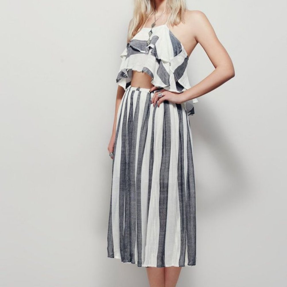Free People Lily Stripe Gauzy A-line Midi Skirt M